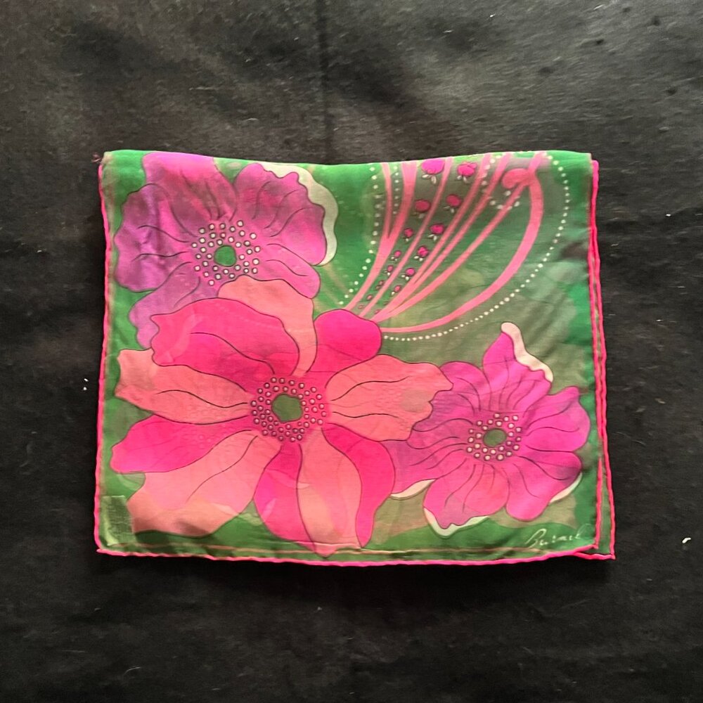 Burmel Sheer Rectangular Pink Floral Scarf 42” x 13” - Picture 4 of 7
